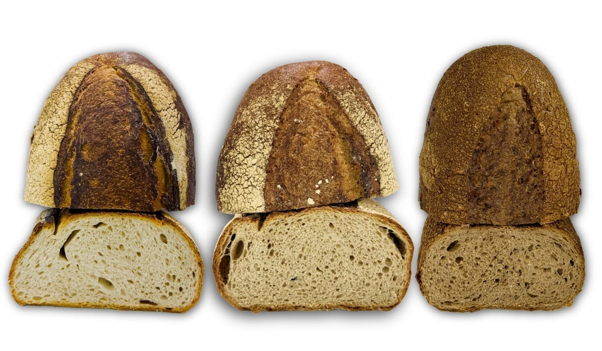 3 loaves of yeast free sourdough cut in half
